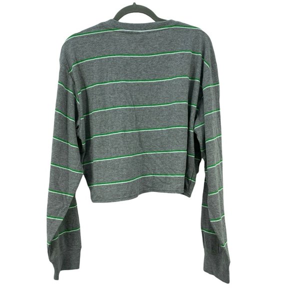 Vans Womens Gray Striped Puff Sleeve Crew Neck Cropped Pullover Sweatshirt Sz XL - Picture 2 of 6